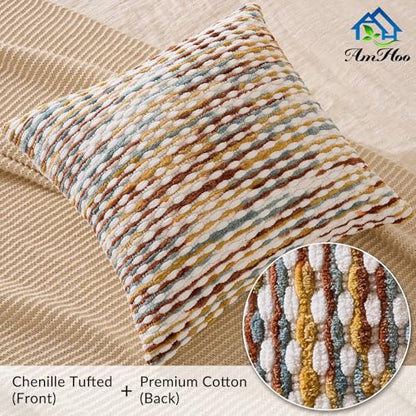 AmHoo Set of 2 Boho Chenille Pillow Cover,18 x 18-Inch Brown - color: Brown, size: 18" x 18" (Pack of 2)