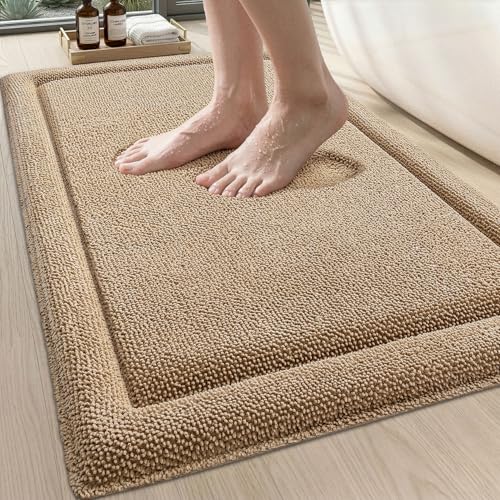 DEXI Memory Foam Bath Mat 24x17, Thick Chenille Bathroom Rug, Beige - color: Beige, size: 24" X 17" (Rectangular)