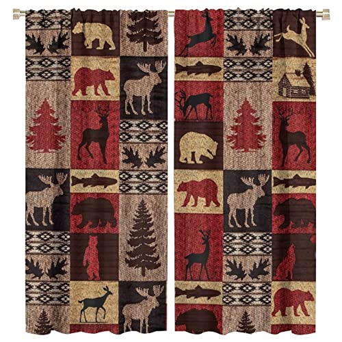 Vintage Check Black Bear Blackout Curtains for Bedroom,Rustic Country Farmhouse Cabin Elk Tree Plaid Window Drapes - Thermal Insulated and Noise Reduction,2 Panels 72L x 31.5Ws - color: Vintage Check Black Bear, size: 31.5"W x 72"L (Pack of 2)