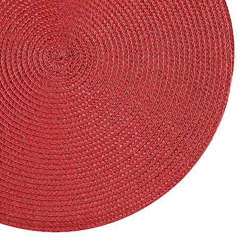 Round Placemats, Crossweave Heat Resistant Classic Woven Round Place Mats Diameter 13.5 inch for Kitchen Table Set of 6 (Red) - color: Red