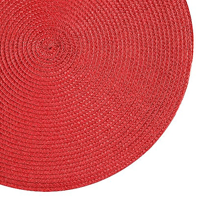 Round Placemats, Crossweave Heat Resistant Classic Woven Round Place Mats Diameter 13.5 inch for Kitchen Table Set of 6 (Red) - color: Red