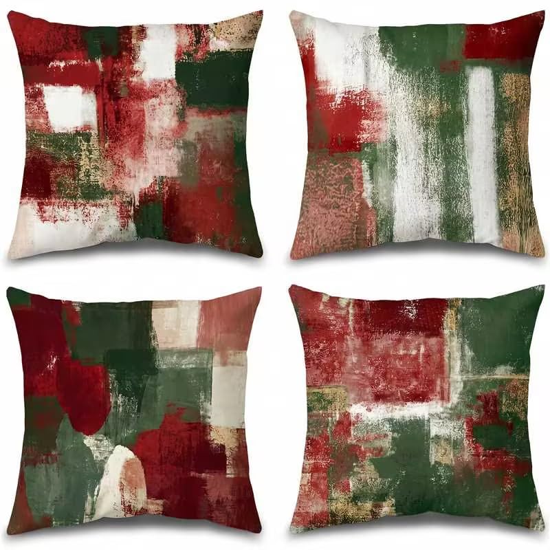 Abstract Christmas Throw Pillow Covers 18x18 Set of 4, Red & Green - color: Red Green White, size: 18" x 18" (Pack of 4)