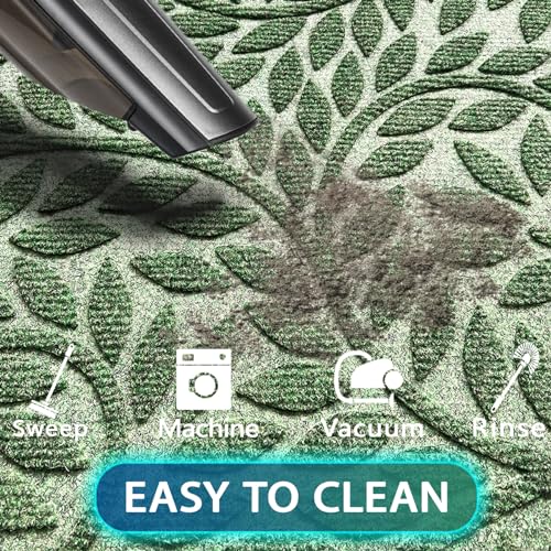 Bulijojo Front Door Mat Entrance,Durable Heavy Duty Welcome Mat,Thick Absorbent Natural Rubber Non Slip Mat,Sturdy Entryway Green 47"x32" - color: Green, size: 2'8" x 3'11" (Leaf)