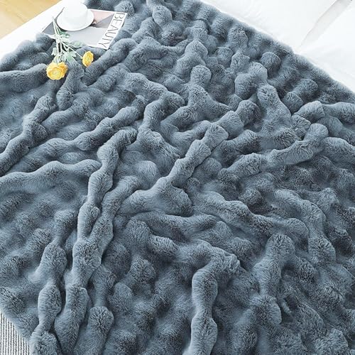 UKELER Soft Faux Fur Throw Blanket 50''x60'' Solid Reversible Shaggy Blanket Plush Thick Fluffy Blankets Throws for Bed, Couch, Sofa, Office, Camping Dark Grey - color: D-dark Grey, size: 50''x60''