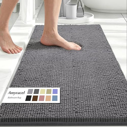 Amyracel Bathroom Rugs Mat 24x72, Thick Soft Quick Dry Absorbent - color: Grey, size: 24" x 72"