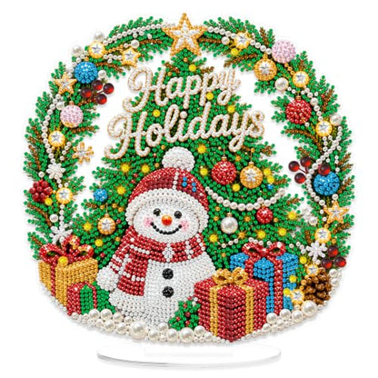 Yunzlly Stand Up Diamond Art Painting Kit, Desktop Gem Painting Ornament Kit for Adults, Tabletop Acrylic Diamond Board Painting (Happy Holidays) - color: Happy Holidays