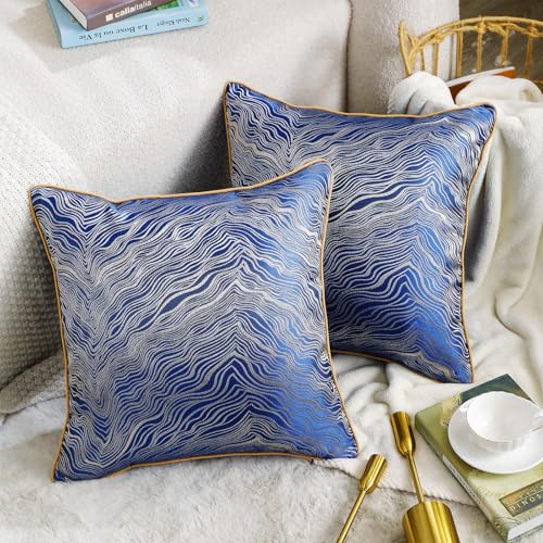 HPUK Jacquard Throw Pillow Covers 18x18 Inch, Soft Textured, Set of 2 - color: Hp-blue