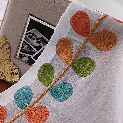 VOGOL Leaf Embroidered Sheer Curtains, 60 x 106, Grommet Top, 2 Panels - color: Matching Sheer, size: 60"W x 106"L (Pack of 2)