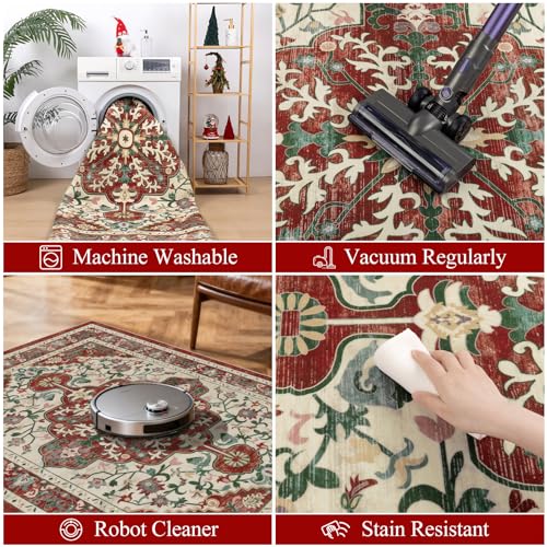 U'Artlines Red Christmas Area Rug 5x7 Boho Washable Soft Holiday Carpet - color: Christmas Red, size: 5' x 7' (Rectangular)