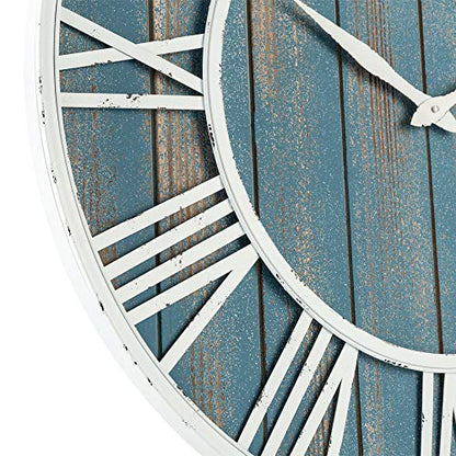 30" Coastal Wall Clock - Metal & Solid Wood Noiseless Weathered Beach Blue Wall Clock - color: Coastal Blue, size: 30-inch