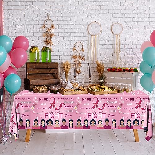 Breast Cancer Table Cloth,3 Pcs Pink Ribbon Awareness Plastic Tablecloths Hope Courage Brave Table Cover for Women Girls Breast Cancer Party Supplies - color: Breast Cancer