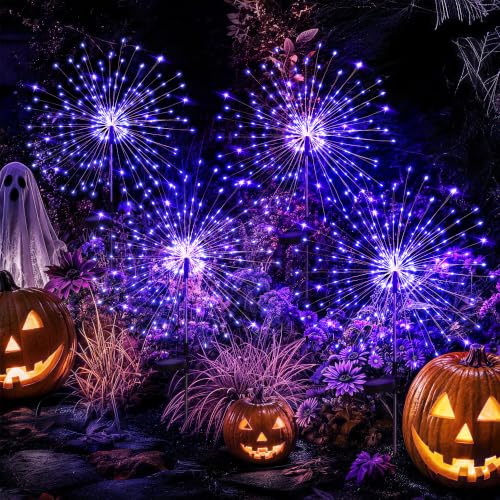 GIGALUMI 4 Pack Solar Firework Lights Outdoor, Halloween Decor, Purple - color: Purple, size: 4 PACK