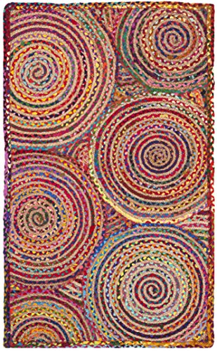 SAFAVIEH Cape Cod Collection Accent Rug - 3' x 5', Red & Multi, Handmade Boho Braided Circles Jute & Cotton, Ideal for High Traffic Areas in Entryway, Living Room, Bedroom (CAP203A) - color: Red/Multi, size: 3' x 5' (Rectangular)