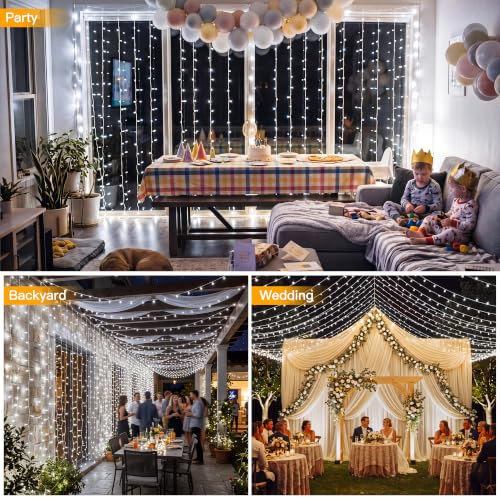 Ollny Curtain Lights 600 LED 19.7x9.8ft, Outdoor Waterproof String Lights - color: Cool White, size: 600 LED