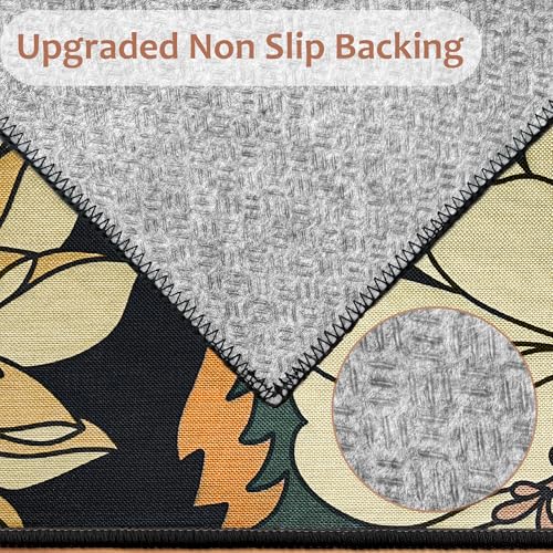 Tyrot Black Boho Floral 3x5 Area Rug, Washable Mid Century Modern Style - color: Warm Ember, size: 3' x 5' (Rectangular)