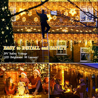 FLVOECN 98FT 960 LED Christmas Lights, Waterproof 8 Modes Ice Lights for Outside with Memory and Timer Hanging Fairy Lights Plug-in Curtain String Lights for Holiday Party Wedding Home (Warm White) - color: Taupe