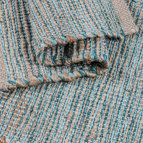 Cotton/Jute Placemats Set of 4-13x19 Inch,Natural-Aqua Turquoise - color: Natural - Aqua Turquoise