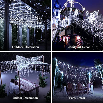 FLVOECN 98FT 960 LED Christmas Lights, Waterproof 8 Modes Ice Lights for Outside with Memory and Timer Hanging Fairy Lights Plug-in Curtain String Lights for Holiday Party Wedding Home (Cool White) - color: Mint Green