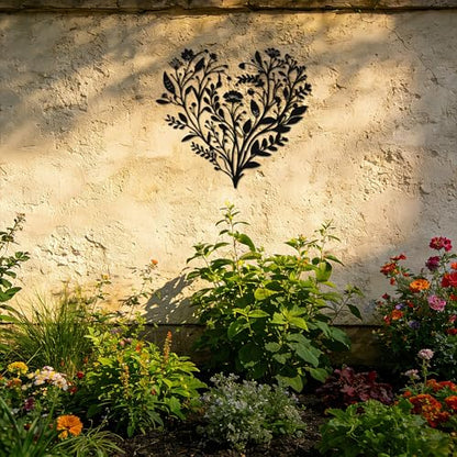 JEWLOVE Floral Heart Wall Art, Metal Flowers Decor | Heart filled with metal flowers and leaves; botanical wall decor for living room, bedroom; 12.2x11in; love, valentine gift