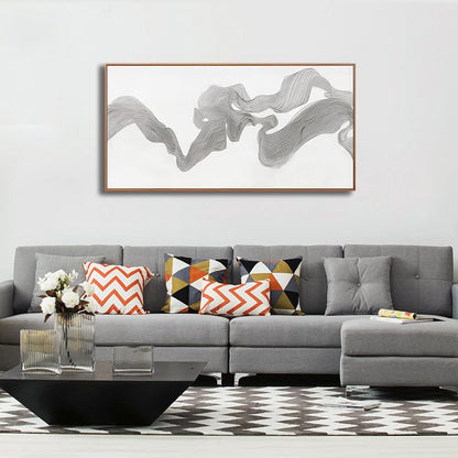 Framed White Modern Abstract Wall Art For Living Room Prints 20" X 40" - color: White Silver, size: 40"L x 20"W