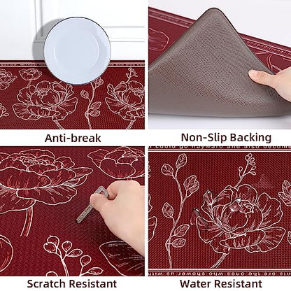 Kitchen Floor Mat Set of 2, Anti Fatigue Kitchen Mat 17"x59"+17"x29" - color: Red, size: 17"x59"+17"x29"