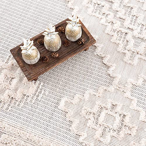 Hauteloom Thackeray Farmhouse Living Room Bedroom Modern Moroccan Medallion Runner Rug - Soft Shaggy High Low Carpet - High Pile - Bohemian, Boho - White, Beige, Cream - 2'7" x 7'3" - color: Cream / Rosales, size: 2'8" x 7'3" (Runner)