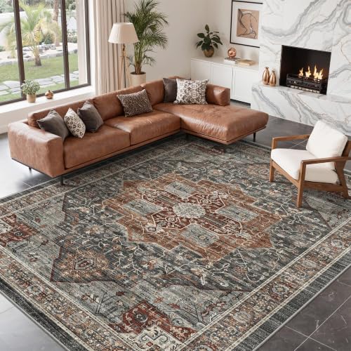 Roxstand 8x10 Washable Area Rugs, Vintage Non Slip Rug, Grey/Brown/Tan - color: Grey/Brown/Tan, size: 8' x 10' (Rectangular)