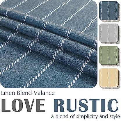 jinchan Striped Linen Valance Blue Farmhouse 18 Inch 1 Panel - color: Nautical Striped Blue, size: 50"W x 18"L (Pack of 1)