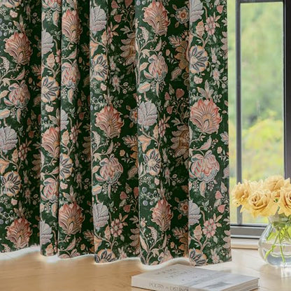 FMFUNCTEX Emerald Green Boho Blackout Floral Curtains, 63 Inches, 2 Panels - color: Emerald Green, size: 52"W x 63"L (Pack of 2)