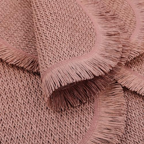 fanquare Boho Round Paper Placemats 15'' Set of 6, Rustic Woven Fade-Safe Tablemats, Braided Placemats for Home, Cafe or Events, Red - color: Red