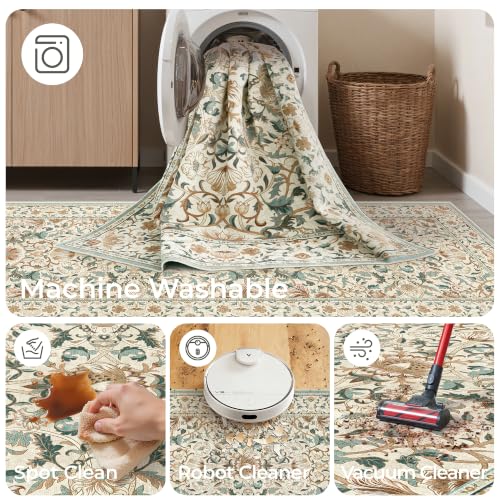 2x3 Kitchen Rugs Non Slip Washable Floral Small Entryway Rug, Tan - color: Tan, size: 2' x 3' (Rectangular)