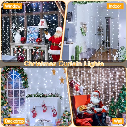 Ollny Curtain Lights 6.6x6.6ft, 200 LED White Christmas Lights with Remote - color: Cool White, size: 200 LED