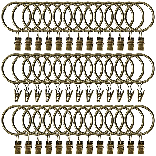 Lansian 44 Pack Curtain Rings with Clips Hooks 1.5 in Diameter Rustproof - color: Antique Brass, size: 1.5"Inner Dia, 44Pack