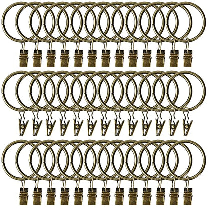 Lansian 44 Pack Curtain Rings with Clips Hooks 1.5 in Diameter Rustproof - color: Antique Brass, size: 1.5"Inner Dia, 44Pack