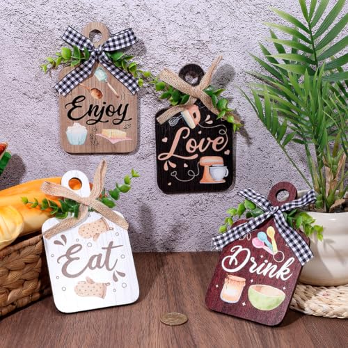 PH PandaHall 4 Styles Eat Wooden Sign, Wall Decor Eat Wood Cutting Board Sign Eat/Drink/Enjoy/Love Farmhouse Tiered Tray with Hemp Rope Hanging Wall Decor for Home Kitchen Dining Living Room Bar - style: Eat/Drink/Enjoy/Love