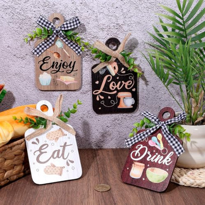 PH PandaHall 4 Styles Eat Wooden Sign, Wall Decor Eat Wood Cutting Board Sign Eat/Drink/Enjoy/Love Farmhouse Tiered Tray with Hemp Rope Hanging Wall Decor for Home Kitchen Dining Living Room Bar - style: Eat/Drink/Enjoy/Love