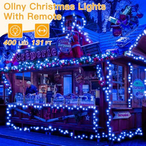 Ollny Blue Christmas Lights Outdoor, 400LED 131FT String Lights with Remote - color: Blue, size: 400 LEDs