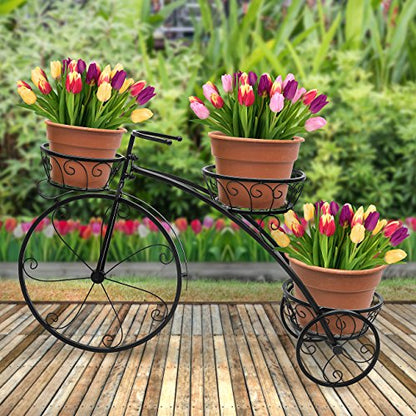 Sorbus Tricycle Planter, Garden Plant Stand (Black) - color: Black, size: 3 Wheel