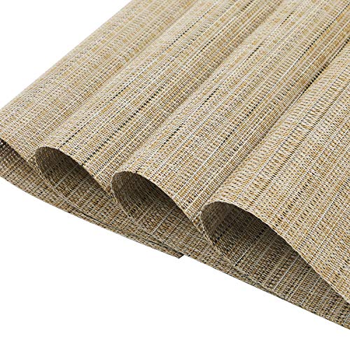 SHACOS Round Table Placemats Wedge Shaped Placemat Set of 4 Non Slip Heat Resistant Woven Vinyl Table Mats Wipe Clean Indoor Outdoor (4, Beige Yellow) - color: Beige Yellow