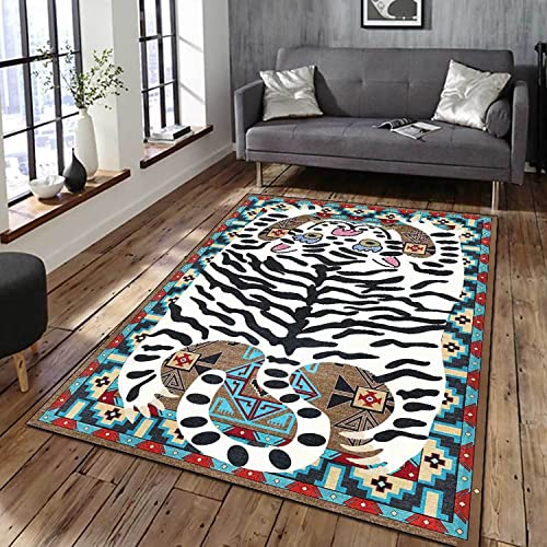 Tiger Rug for Bedroom Cartoon 2x3 ft Small Area Rug Washable Funky Colorful Carpet for Living Room Boho Non-Slip Modern Abstract Bathroom Door Mat - color: K, size: 2' x 3' (Rectangular)