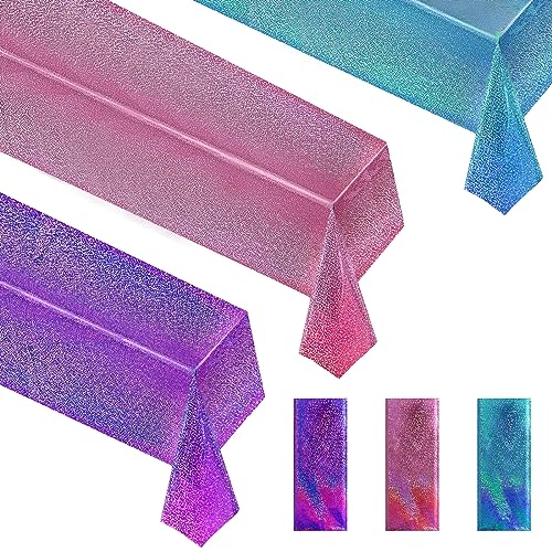 Sparkling Holographic Laser Tablecloth - Shimmering, Waterproof, Easy to Clean - Ideal for Bachelorette, Birthday, Wedding, and Anniversary Party Decorations (Pink & Light Blue & Purple, 3) - color: Pink & Light Blue & Purple