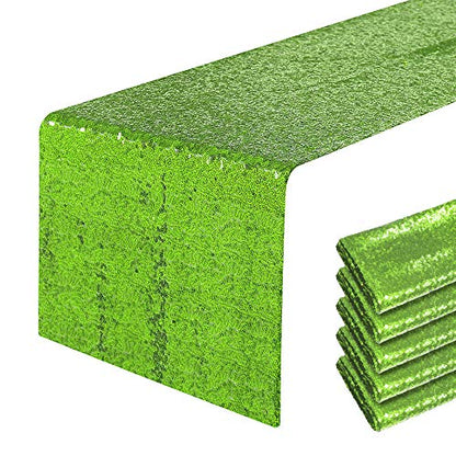 Pufogu 12 x 72 inches Green Sequin Table Runner, 2 Packs - color: Apple Green
