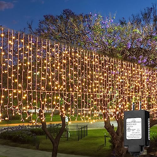 Solhice LED Curtain Lights Outside 40ft x 3ft for Backyard, 600 LED Plug in Hanging Fence String Lights Outdoor Waterproof for Backdrop Backyard Patio Deck Décor (Not Connectable) - color: Warm White, size: 40ft x 3ft