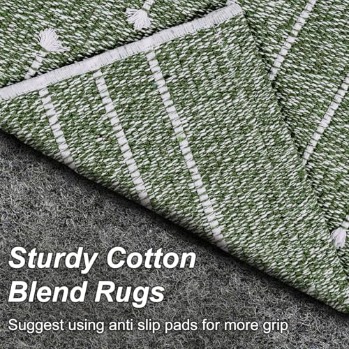 LIVEBOX 2x6 Green Entryway Runner Rug, Hallway Kitchen Cotton Woven Runners, Washable Narrow Rugs for Laundry Room (Dark Green & White) - color: Dark Green & White, size: 2' x 6' (Runner)