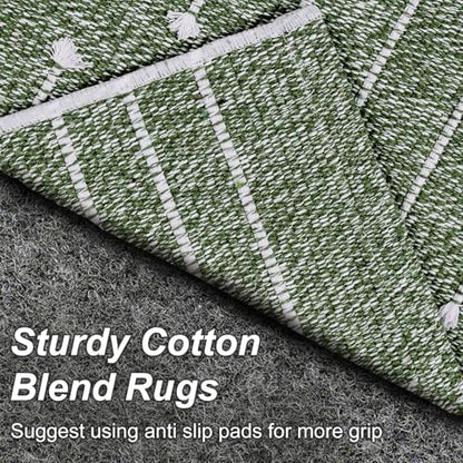 LIVEBOX 2x6 Green Entryway Runner Rug, Hallway Kitchen Cotton Woven Runners, Washable Narrow Rugs for Laundry Room (Dark Green & White) - color: Dark Green & White, size: 2' x 6' (Runner)