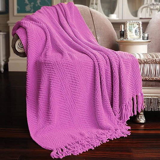 Home Soft Things Purple Throw Blanket Knitted Tweed Throw 50'' x 60'', Rose Bud, Super Soft Cozy Warm Comfortable Breathable Throw for Living Room Chair Couch Bed Sofa Bedroom Home Décor - color: Rose Bud, size: 50 in x 60 in