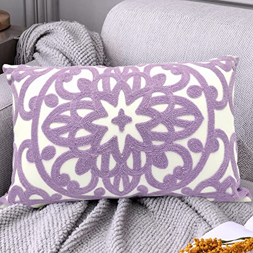 Alysheer Boho Embroidered Lumbar Throw Pillow Cover 12"x 20", 1pc Lilac - color: Lilac Lavender, size: 20" x 12" (Pack of 1)