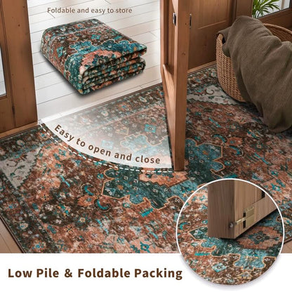 Ciicool Long 3x10ft Non-Slip Back Washable Runner Rugs for Hallways Bedside - color: Brick Red/Dull Teal, size: 3' x 10' (Runner)