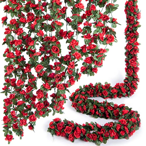 8Pcs x 8.2FT Artificial Flower Garland Floral Rose Vine Decor, Red Flower - color: Spring Red 8pcs, 1.5" Rose Flowers, size: 8.2FT Vines