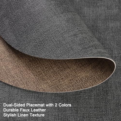 Myir JUN 14" Round Placemats Set of 4, Reversible Dual-Color Place Mats - color: Gray Brown
